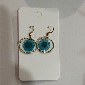 Gold and Blue Floral Earrings handmade resin